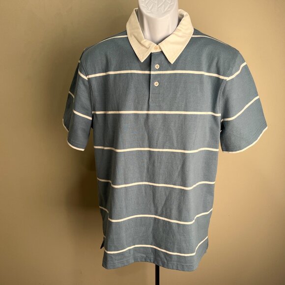 NWT Madewell Men's blue & white striped short sleeve Rugby polo shirt Small S - Picture 2 of 5